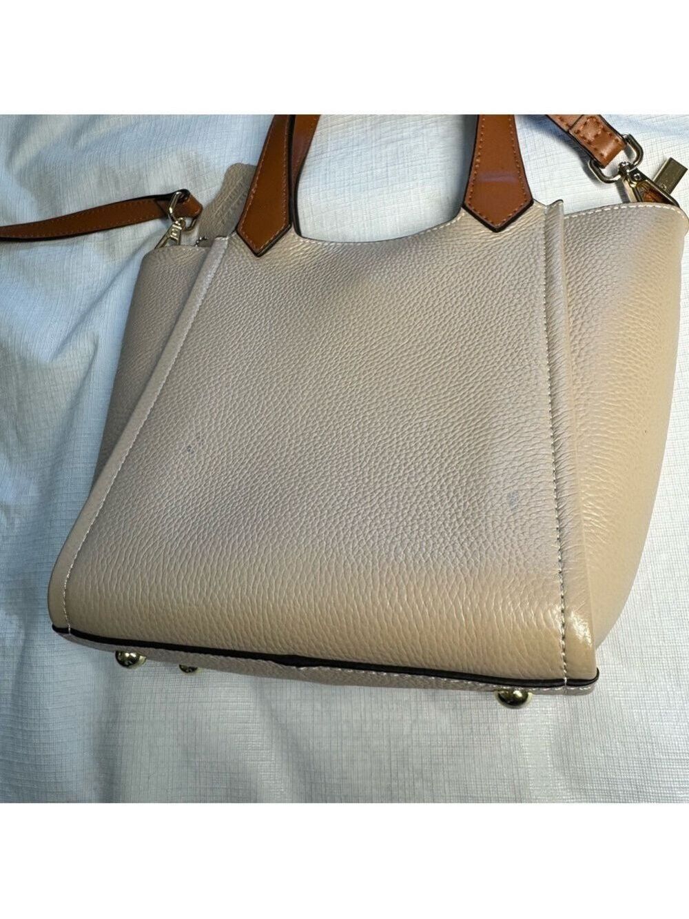 Danier Cream and Brown Crossbody Bag Top Handle and removable strap - Picture 10 of 12